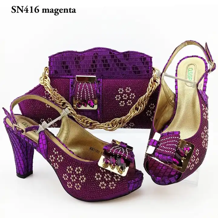 Magent Colors Gorgeous Women Shoes Bag Set For Wedding Lady Heels Matching  Purse