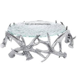 Présentoir à gâteau en aluminium plaqué or en forme de feuille Support à gâteau de luxe d'occasion pour fête d'anniversaire et mariage - Product Image 4