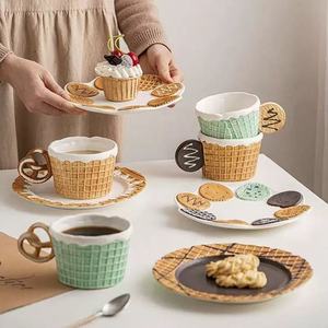 M mignon gaufre Biscuit <span class=keywords><strong>série</strong></span> forme <span class=keywords><strong>tasse</strong></span> tasses à café avec poignée petit déjeuner <span class=keywords><strong>tasse</strong></span> d'avoine <span class=keywords><strong>tasse</strong></span> à thé assiette à Dessert cadeau pour amis filles - Product Image 1