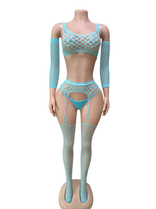 Pothole Fishnet Garter Set Four-piece set And Arm Sleeves For <b>Pole</b> <b>Dance</b> Performance Wear Exotic Dancewear - Product Image 4