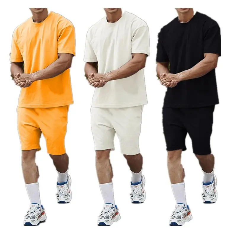 Cotton 2023 Summer Men Casual Shorts Sets Short Sleeve T Shirt Shorts Solid Tracksuit Set Men's Brand Clothing 2 Pieces Sets