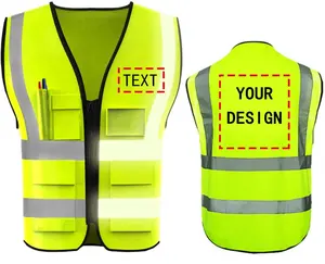 Chaleco reflectante de seguridad para hombre, malla personalizada para ingeniería, clase 3, con luz en forma de v, con múltiples bolsillos, China