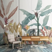 Papier peint mural artistique à thème tropical nordique, feuilles de bananier, pour salon