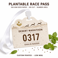 Badge de course désertique personnalisé en papier semence, passe de marathon plantable avec impression dorée pour événements sportifs à Dubaï, faible MOQ