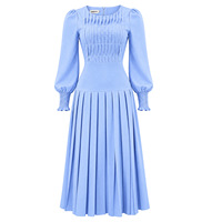 Robe plissée à manches bouffantes, taille haute mi-longue, élégante pour femme grande taille