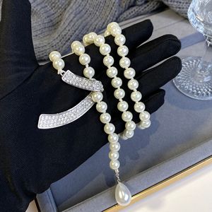 Guohaoshipin Pearl <b>Necklace</b> <b>Long</b> Multi Layer Bowknot Imitation Pearl Sweater Chain Women Fashion Jewelry Accessory - Product Image 3