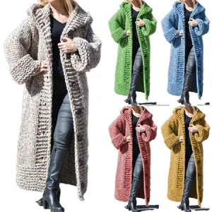 SM11476 Winter coats for women knitted hooded jacket plus size ladies thicken long sweater cardigan
