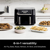 Friteuse à air 10 pintes 6-en-1 avec 2 paniers séparés Thermomètres de cuisson intelligents parfaits pour la cuisson