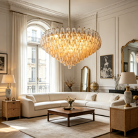 Lustre moderne multi-niveaux en verre et acier, suspension ronde de luxe en laiton pour salon, salle à manger, décoration intérieure