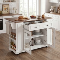 Îlot de cuisine mobile moderne en MDF avec porte vitrée, rangement, prise électrique et étagères ouvertes, chariot de cuisine roulant avec porte-serviettes