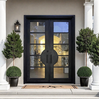Porte en fer forgé australien moderne, style français classique, en fer noir mat, double porte d'entrée avec verre trempé AS2028