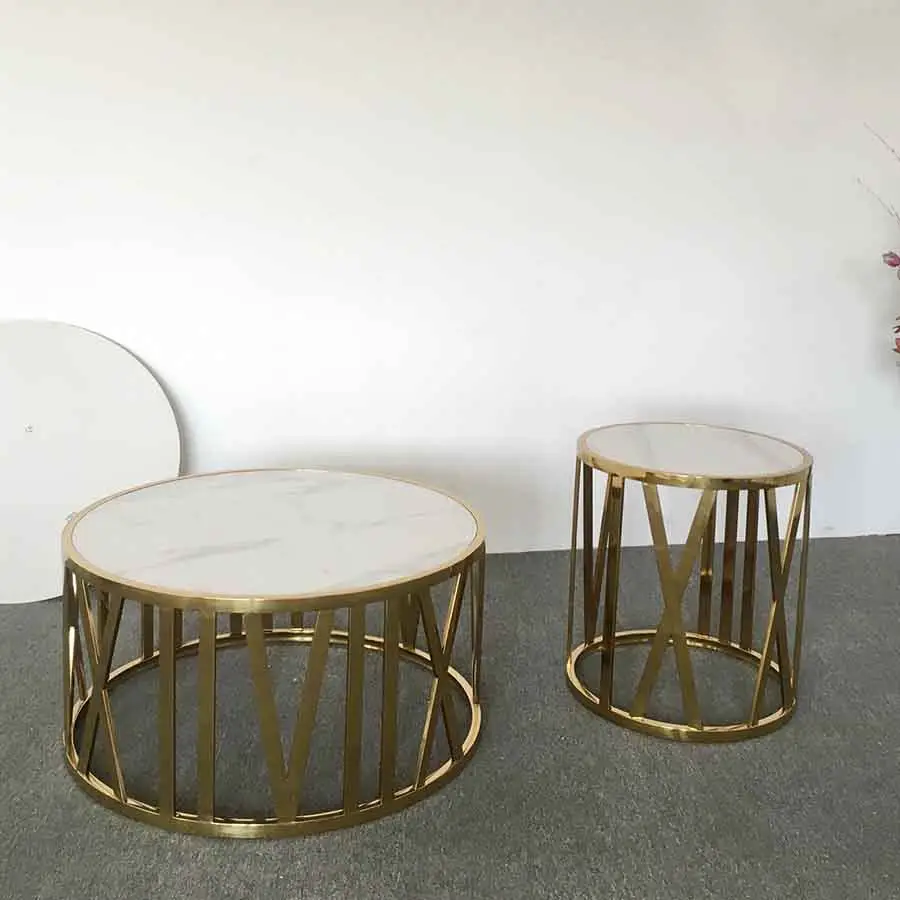 Ensemble de table basse dorée ronde en céramique, style marbre, en or, de luxe, table d'angle, C30,