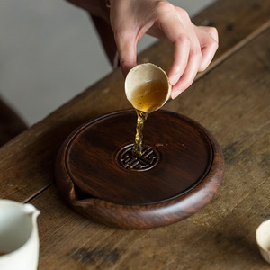 Chinese Style Purple Clay Teapot Holder Round Ebony Wood <b>Tea</b> <b>Tray</b> Heat Resistant For Kung Fu <b>Tea</b> - Product Image 3