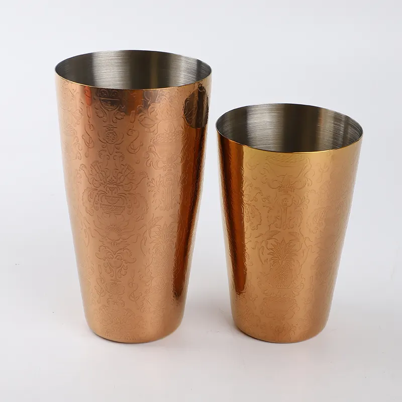 Stainless Steel Drinkware Wine Glass Beer Mug Gold Martini Glass With Pattern For Wholesale
