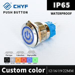 Chyf 22mm phẳng đầu tạm thời đẩy nút chuyển đổi không thấm nước <span class=keywords><strong>IP67</strong></span> thép không gỉ 3V tri-màu Vòng LED 24V Brass đẩy nút - Product Image 2
