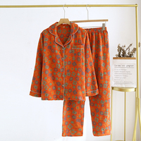 Ensemble de pyjama pour femmes à manches longues, vêtements de nuit, col rabattu, vêtements amples pour la maison, imprimé floral, vêtements de nuit pour femmes
