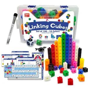 Mainan penghitung matematika anak-anak blok bangunan kubus pelangi terbaru mainan penghitung matematika dengan pena dan kartu aktivitas Set untuk belajar matematika awal