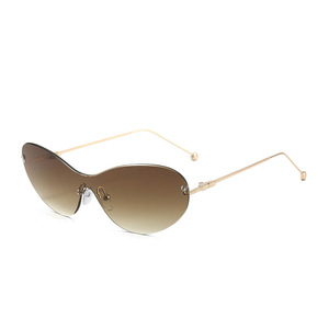 Lunettes de soleil œil-de-chat sans monture avec verre monobloc et branches en alliage vintage, protection UV400, personnalisables avec logo, pour hommes et femmes - Product Image 5