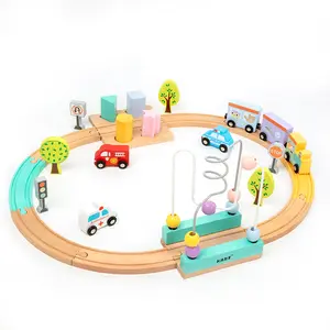 Wooden Vehicle colorful beaded track Children's intellectual development science and education toys Cartoon beaded railway toys