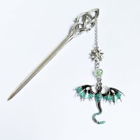 Ensemble de neuf barrettes à cheveux gothiques, finition argent antique, dragon celtique turquoise, pampille tressée, épingle vintage pendante, cadeau