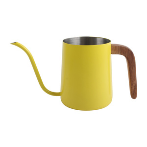 Bouilloire à café col de cygne en acier inoxydable jaune personnalisée 350 ml 600 ml pour café filtre avec poignée en bois - Product Image 1