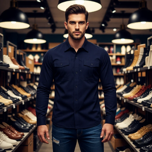 เสื้อเชิ้ตแขนยาวผู้ชาย A-1 ผ้าโพลีเอสเตอร์ 92% สแปนเด็กซ์ 8% แห้งเร็ว ไม่ยับ ระบายอากาศดี เหมาะสำหรับใส่ทำงานในฤดูใบไม้ร่วง - Product Image 3