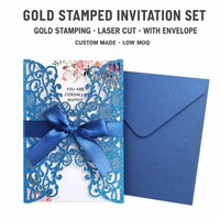 Ensemble de cartes d'invitation estampées or avec enveloppes, en carton et papier artistique, découpées au laser, personnalisées pour cérémonie de mariage, faible MOQ