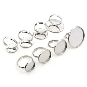 10 buah 12-25mm Stainless Steel cincin dapat disesuaikan tatakan dasar kosong untuk kaca Cabochons Tombol DIY cincin membuat perhiasan temuan