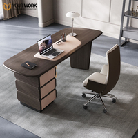 Table de bureau moderne et luxueuse en MDF E1 avec dessus en cuir, bureau de gestion des études à domicile blanc pour PDG, mobilier de maison ou de bureau
