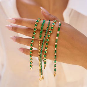 Vente en gros Transfrontalier Europe Amérique <span class=keywords><strong>champagne</strong></span> Léger Luxe Vert Coeur Zircon Bracelet Plaqué Or - Product Image 4