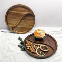 Plateau de service rond en bois de hêtre, design oriental, multifonctionnel, facile à nettoyer, plateau à collation