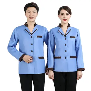 Unisex Hotel Cleaning Uniforms Sets Formal Short Sleeve Shirt Pants Resorts Staff Housekeeping Smock Work Clothes