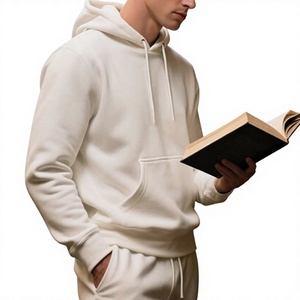 Sudadera con Capucha de Algodón Blanca para Hombre, con Logotipo Frontal, Manga Larga, Informal, para Invierno, Color Sólido, Cierre con Cordón, Bolsillos Laterales - Product Image 5