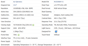 Módulo LCD TFT M150XN04 V1 de 15 Pulgadas, Resolución 1024x768, 500cd/m², Interfaz LVDS, Brillo LCM, Módulo de Pantalla Industrial - Product Image 4