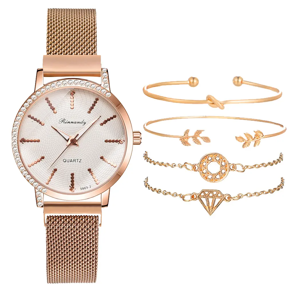 Mode Frauen Luxus Magnet Schnalle Uhr Strass Quarz Armband Armbanduhr