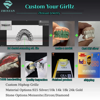 Grillz dentaire personnalisé en or massif, style Iced Out Bling, pour dents supérieures et inférieures, en argent S925, avec diamants Moissanite sans défaut, coupe permanente en ligne droite