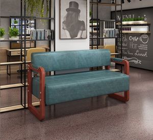 Asientos dobles de cuero de diseño europeo moderno, silla con marco de Metal dorado, juego de madera para salón de belleza, Hotel, área de espera, apartamento - Product Image 4