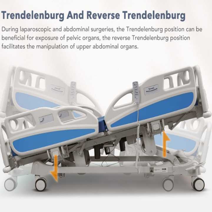 Cama Clínica Eléctrica de Hospital para Paciente con 5 Funciones para UCI y Colchón Incluido
