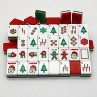 Tuiles de Mahjong en Acrylique de Luxe Gravées, Portables, Résistantes à l'Eau, Durables, de Style Américain, Rouges, à Quatre Couches, pour Noël