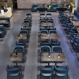 Muebles para Restaurante, Sofá Largo Tapizado Moderno con Mesa de Madera para Cafetería, <span class=keywords><strong>Bistro</strong></span> Comercial - Product Image 3