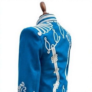 Chaqueta de Hombre Estilo Hussar de Lana Azul, Doble Botonadura, Uniforme Histórico, Cuello Alto, Bordado Plateado Trenzado, Ropa Formal de Invierno - Product Image 4
