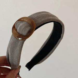 أزياء يابانية وكورية ، أغطية رأس نسائية بلون واحد ، ربطة شعر ، ربطة رأس واسعة مع مشبك بيضاوي من الراتنج البني - Product Image 6