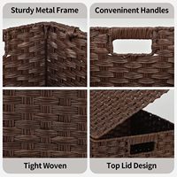 Panier de rangement artisanal avec couvercle, en rotin plastique écologique, idéal pour la maison, les placards et les étagères