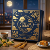 Emballage de gâteaux de lune de mi-automne biodégradable personnalisé en usine, boîte de luxe avec couvercle et base, estampage doré