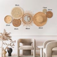 Decoración de Pared de Paja y Ratán Hecha a Mano, Estilo Macramé, Decoración de Pared de Algodón Tejido, Estilo Bohemio, Venta al Por Mayor