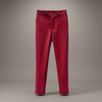 Celana Panjang Pria Formal Merah Model Straight Fit Dengan Saku Samping, Pinggang Sedang, Kancing Depan, Bahan Twill Tenun, Buatan Bangladesh