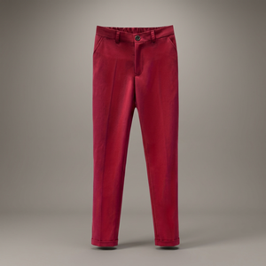 Pantalon formel pour homme, coupe droite, rouge, avec poches latérales, taille mi-haute, fermeture boutonnée, tissu sergé, fabriqué au Bangladesh - Product Image 6