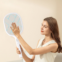 Nouvelle raquette anti-moustiques électrique puissante 2-en-1 avec fonction d'appât en maille d'aluminium, conception non toxique pour les moustiques domestiques