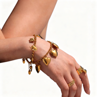 Bracelet à breloques DIY en forme de cœur, couleur or, anti-ternissement, bijoux à maillons pour femmes, vente en gros