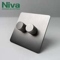 Interrupteur variateur de lumière Niva Home, 1 gang, norme britannique, interrupteurs muraux électriques, panneau en acier inoxydable